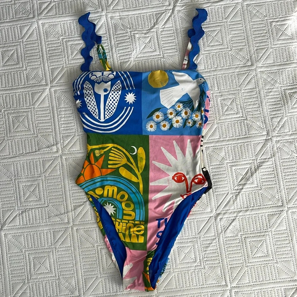 Anthropologie Anisa Makhoul Patchwork One-Piece Swimsuit Size Large - Picture 3 of 9